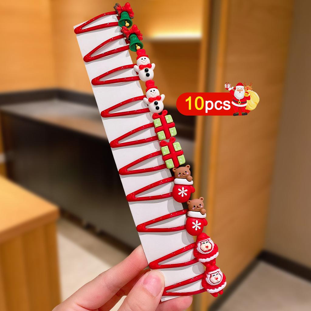 10pcs Girls Christmas Hair Clips Cartoon Santa Snowflake Reindeer Tree Penguin Bear Bell able BB Bows for Holiday Parties