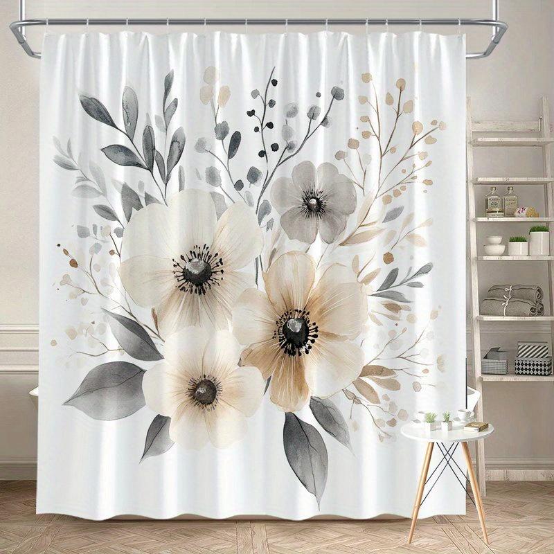 

1Pc Machine Washable Anemone Leaf Pattern Shower Curtain With Hooks, Machine Washable Polyester, Perfect For Bathroom Decoration W60H190(CM)-1 Pcs