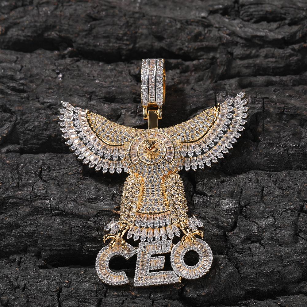 Accessories Personality Hip Hop Letter CEO Eagle Pendant Copper Inlaid Zircon Necklace Men's Sweater Chain