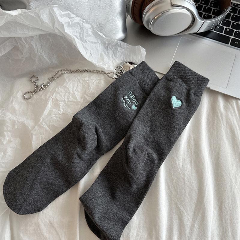 Embroidered Couple Winter Socks With Heart Letter Design High Elasticity Mid-Tube Anti-Slip Sport Socks