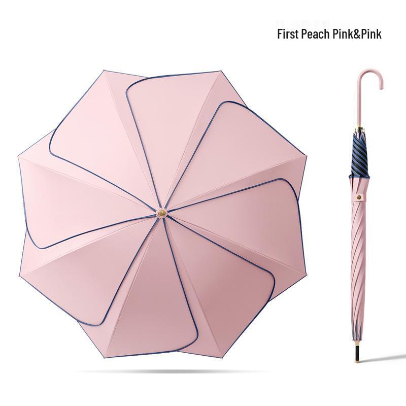 Long Handle Floral Umbrella, Dual-Use for Sun & Rain, UV Protective Black Rubber Shade for Women.