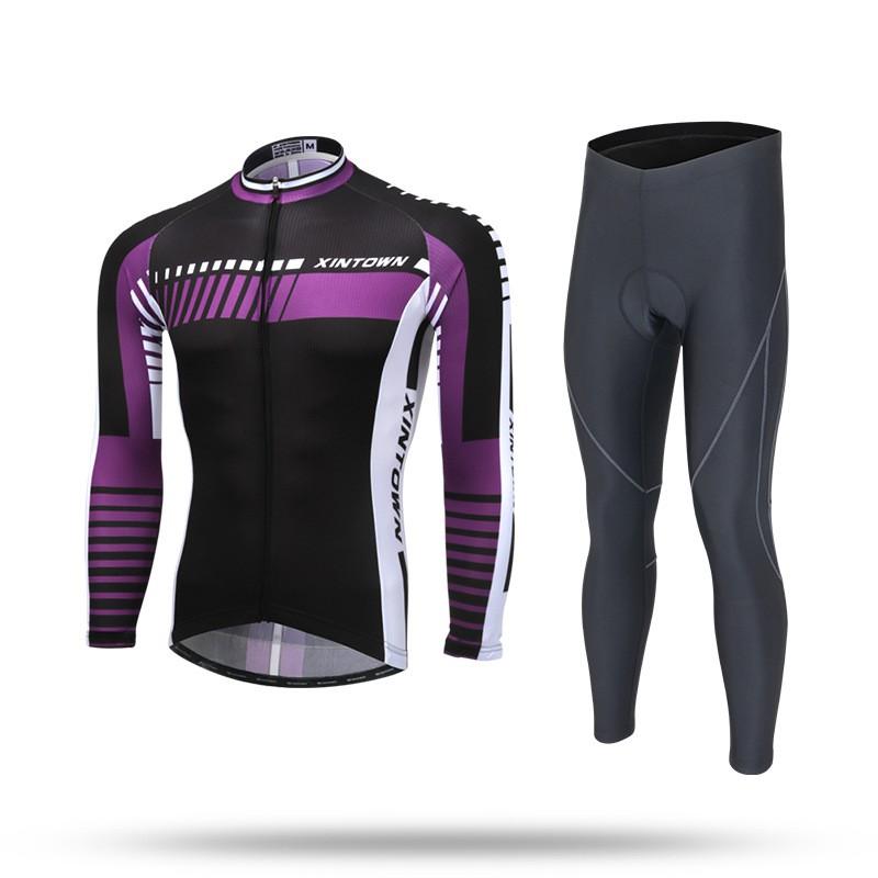 XINTOWN Mens Fleece Cycling Set Winter Long Sleeve Thermal Bike Riding Outfit