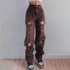 Kadınlar için Yırtık Yüksek Bel Kot Pantolonlar Vintage Giyim Y2k Modası Düz Denim Pantolonlar Sokak Giyim Yırtık Hip Hop Pantolon Kot