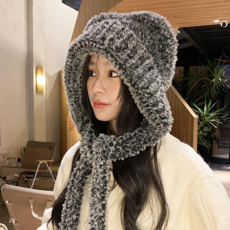 Bear Warm Plush Hat Female Winter Snow Cold Wool Hat Thickened Warm Face Small Ear Protection