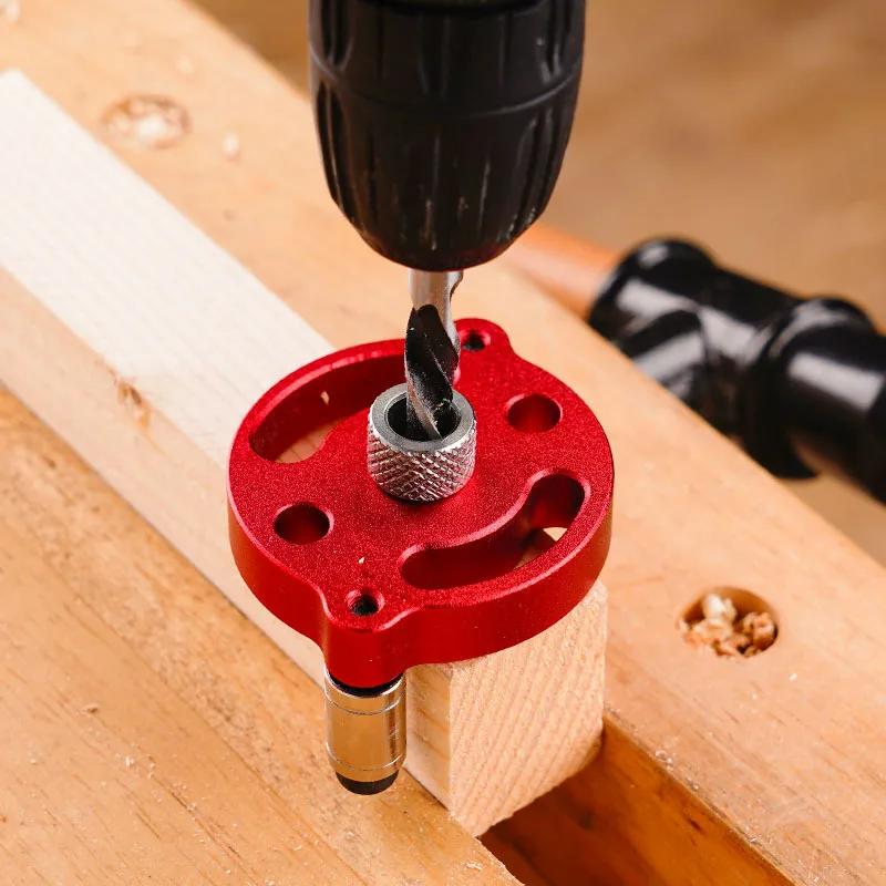 Self Centering Doweling Jig, Self Center Dowel Jig Handheld Drill Guide for Straight Holes Wood Panel Hole Puncher Locator Tool