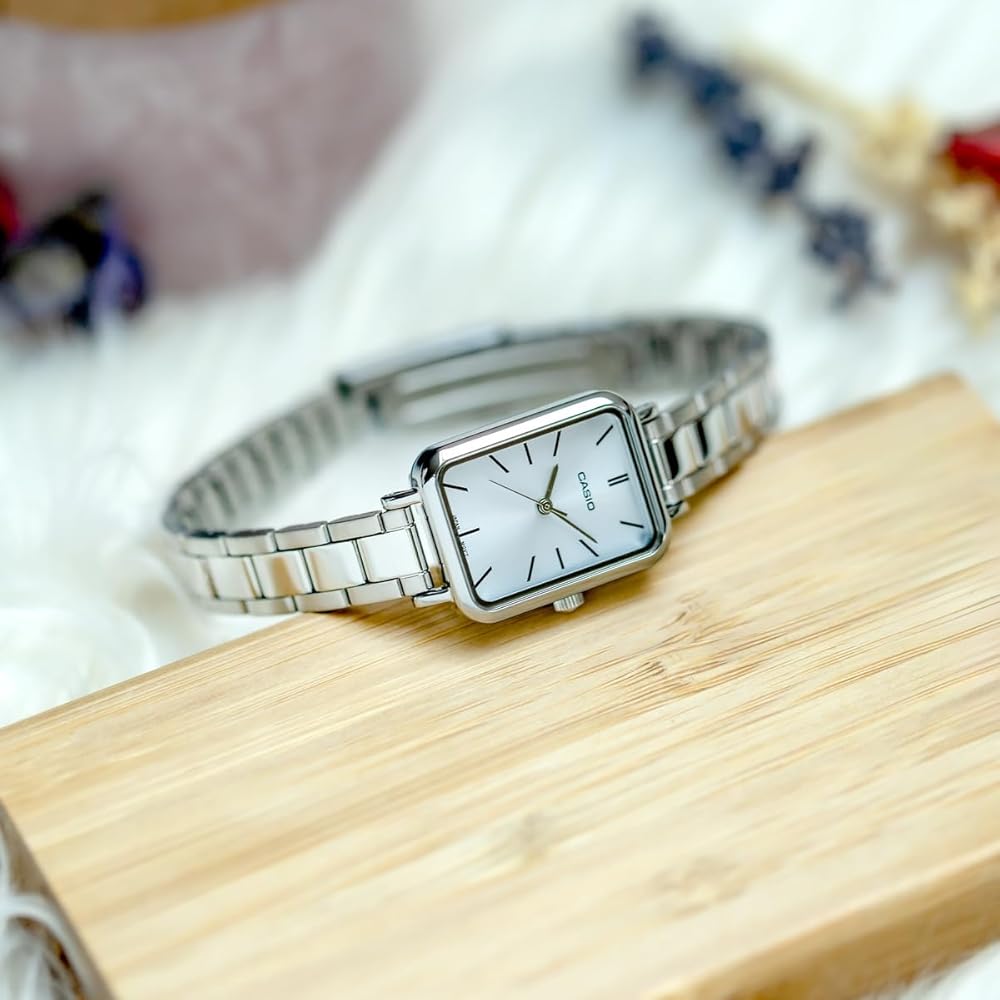 Casio LTP-V009D-2E Women's Rectangular Stainless Steel Dress Watch Blue Dial Casual Black