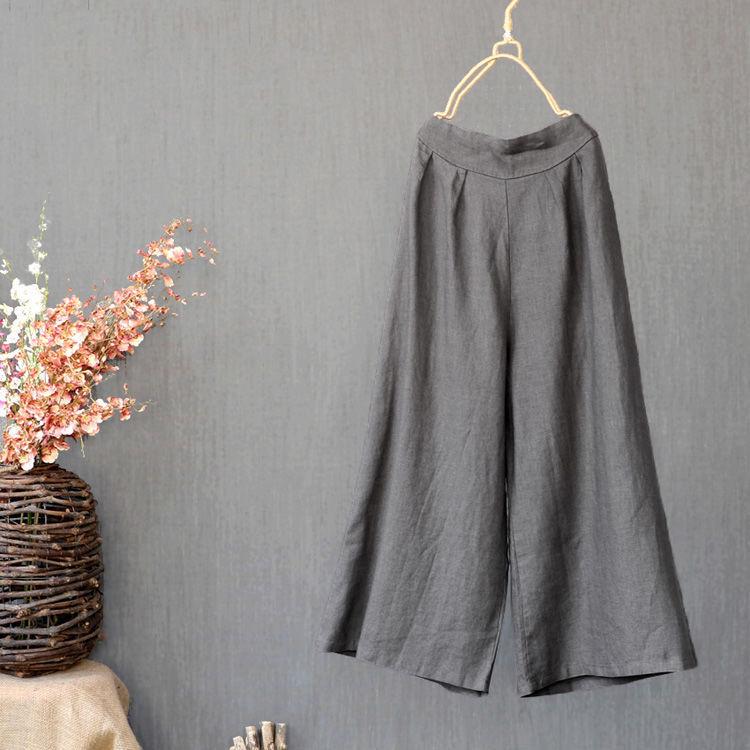 Women's Solid Color Literary Loose Casual Retro Nine-minute Pants Summer Comfortable Wide-legged Pants