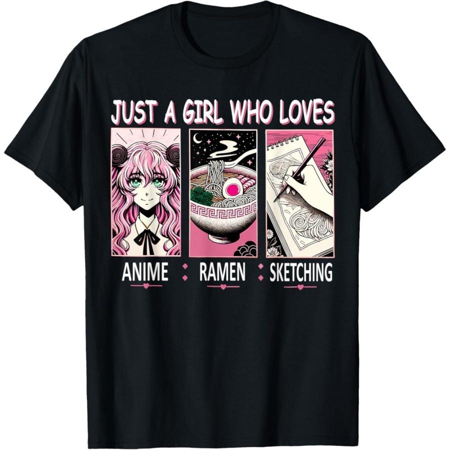 Huyarin Just a Girl who Loves Anime Ramen and Sketching Anime T-Shirt XXXXXL чёрный