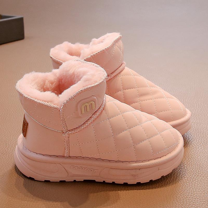 Girls' Plush and Thick Snow Boots Children's Warm Cotton Shoes Boys' Black Fur Short Boots