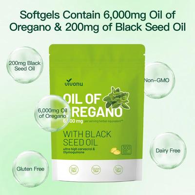 Oreganoöl 300 Kapseln mit Schwarzkümmelöl | Natürliche Antioxidantien für Fitness | Hochwirksames Botanisches Nahrungsergänzungsmittel |