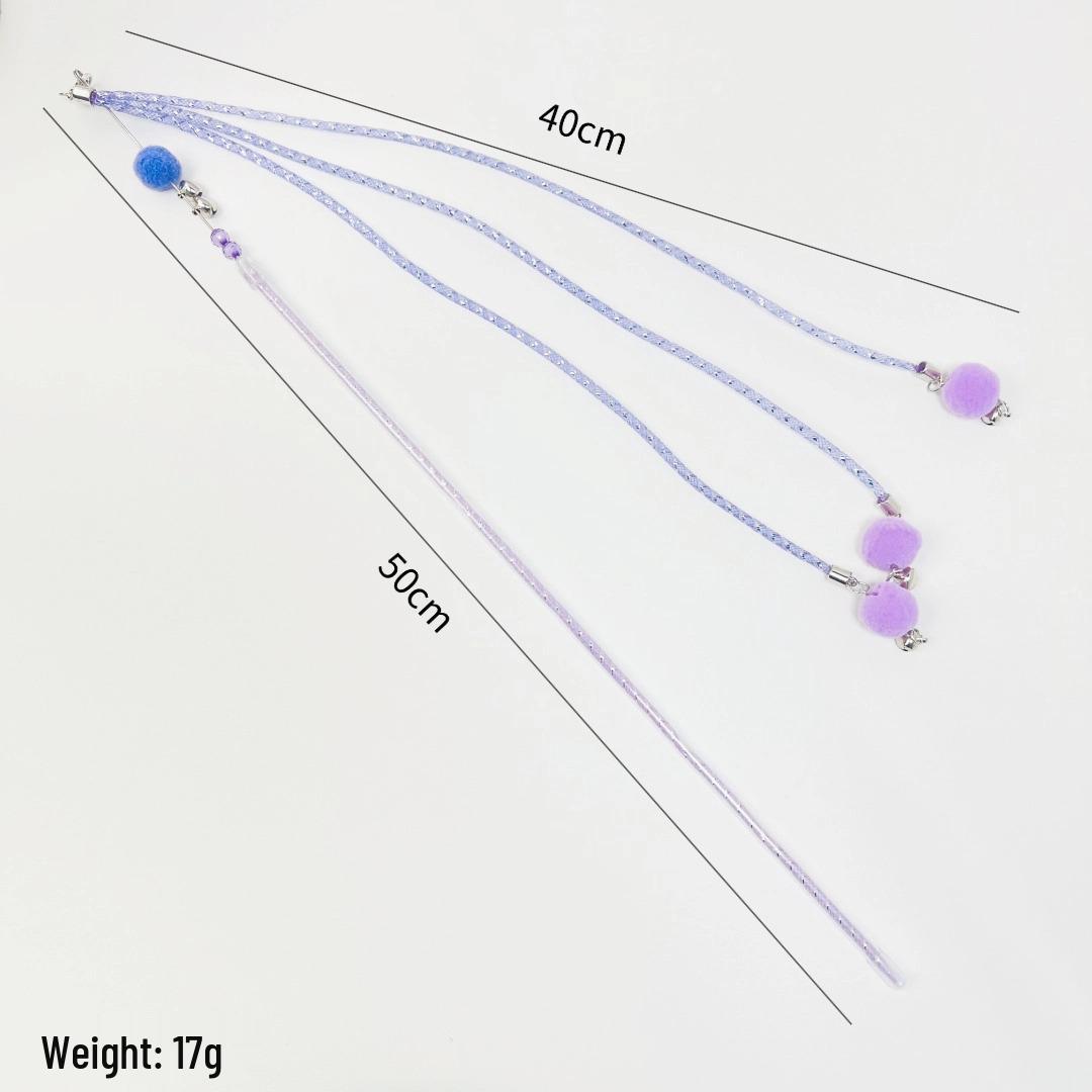 Elastic Pom-pom Cat Teaser Stick with Plush Ball and Tassel - Interactive Cat Toy фиолетовый