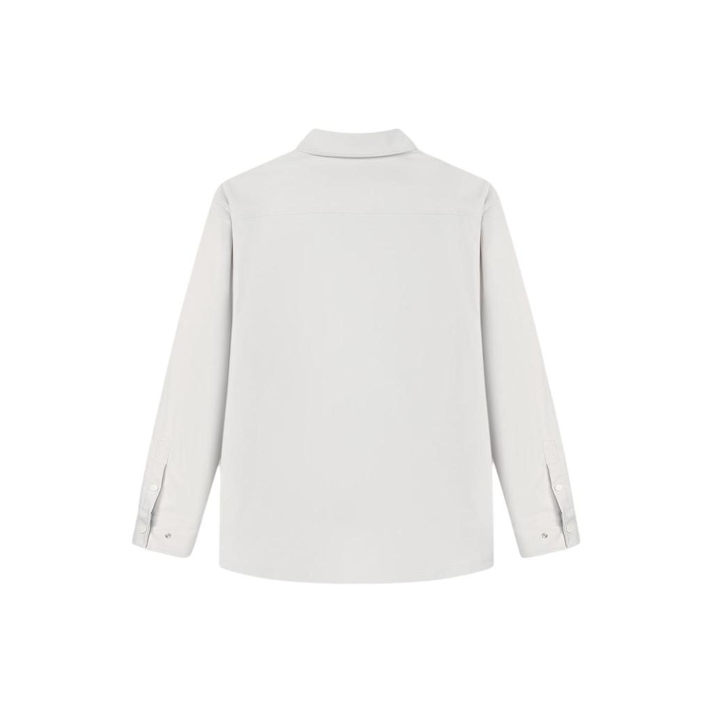 Fila Embroidered Logo Print Square Neck Casual Long Sleeve Shirt Men Shirts White Sand-Gray F11M418402F-GY