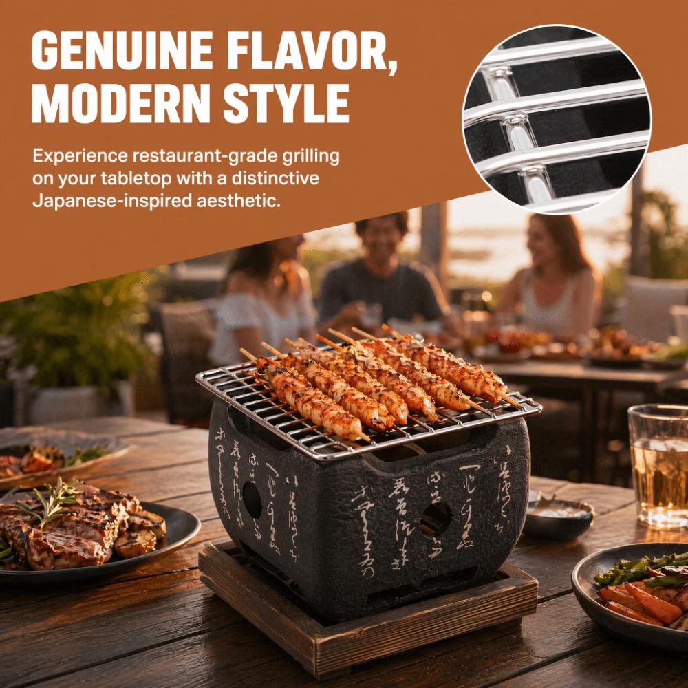 Cast Metal Japanese Charcoal Grill Non Stick Square Stove Portable Hibachi Grill Indoor Grilling