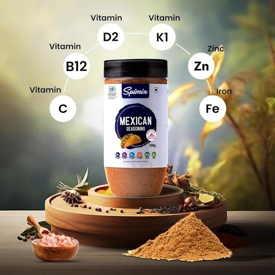 SPIMIX Mexican Seasoning | 100g |Made Healthier with Vitamin B12 & D | Zesty Spice Blend for Tacos, Nachos, Mexican Rice, Salsa & More