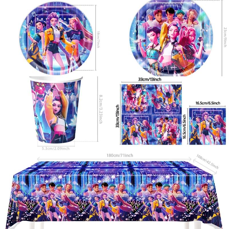 

K-pop Охота на демонов Одноразовый набор столовых приборов для вечеринки Вытягивание флага Вечеринка по случаю дня рождения Корейская K-pop Аниме-вечеринка Saja Boys Флаг Принадлежности для пикника Tableware Set C