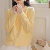 Pearl Button Bow Knot Sweater - Women's High-End Light Yellow Knit Cardigan