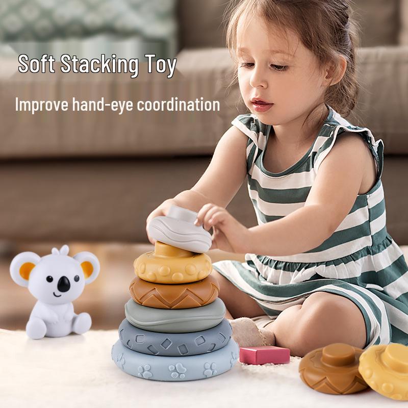 Kleinkind Früherziehung Regenbogen Stapel- & Quietschring Beißring Spielzeug