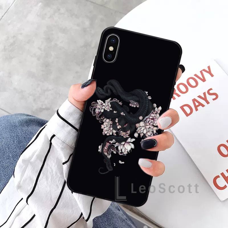 

Мягкий чехол для телефона с цветком дракона змеи арт крутой для iPhone 11 12 pro XS MAX 8 7 6 6S Plus X 5S SE 2020 XR iPhone12
