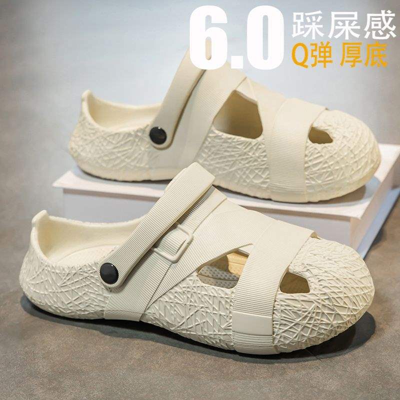 

Туфли с дырками мужские летние на толстой подошве, ощущение ходьбы по дерьму, большой размер, шлепанцы с закрытым носком, носить, нескользящие, спортивные, для вождения, пляжные сандалии 36 хаки