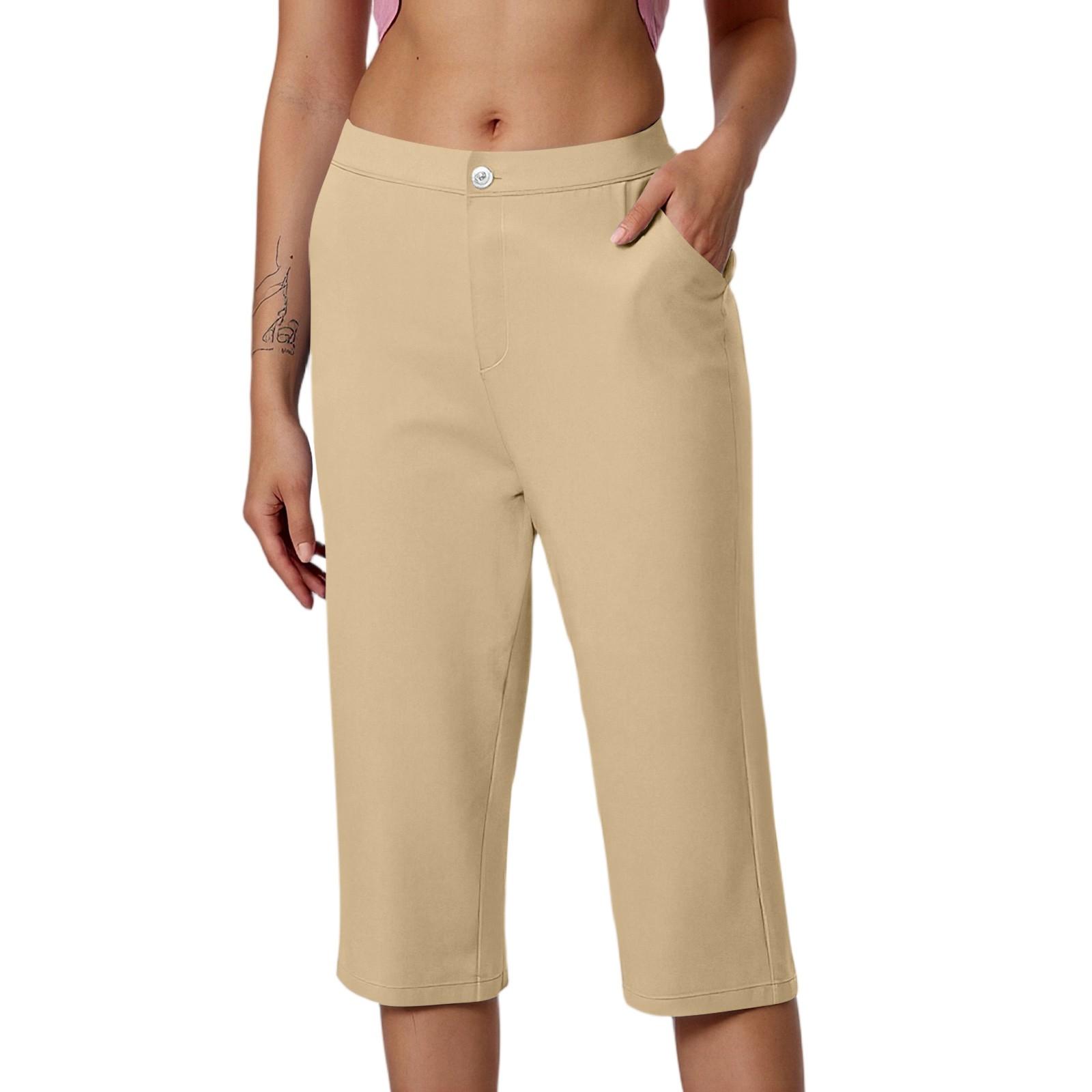 

Женские модные однотонные брюки с пуговицами и карманами, с высокой талией, спортивные, для йоги, повседневные, укороченные XXL хаки