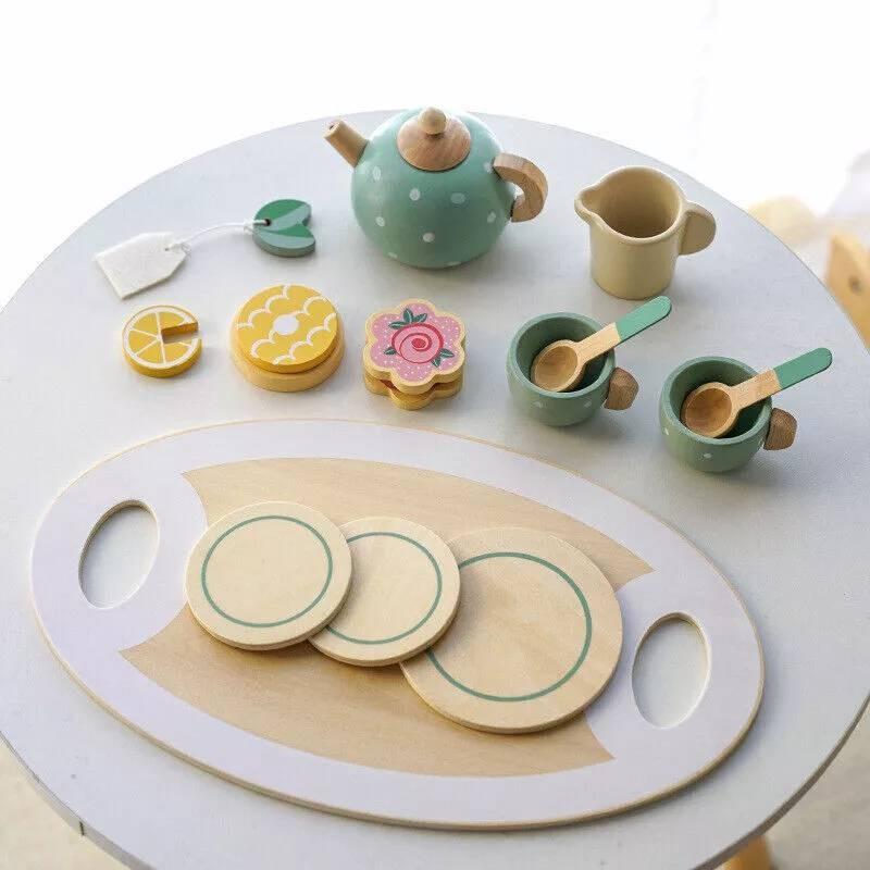 Colorful Wooden Ice Cream Shop Pretend Play Set For Kids With Realistic Tea Set Features