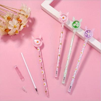 Back To School Season 10pcs 0.5mm Cartoon Horns Neutral Pen Daisy Pattern Cute Mini Girl Heart Neutral Pen Signature Fountain Pen Student Supplies