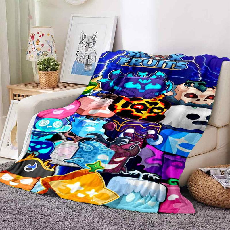 HD B-Blox Fruit 3D Cartoon Game Gift Blanket,Soft Throw Blanket for Home Bedroom Bed Sofa Travel Picnic Office Cover Kids