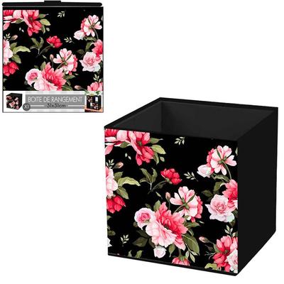 [Q4495] - Storage Cube 'Roses' Pink Black - 31x31 Cm