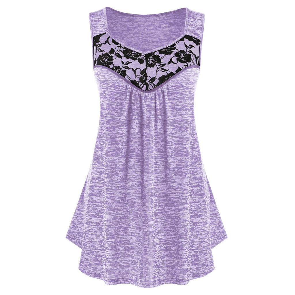 Frauen Mode Spitze Feste Beiläufige Spleißen Ärmellose Weste Bluse Tops