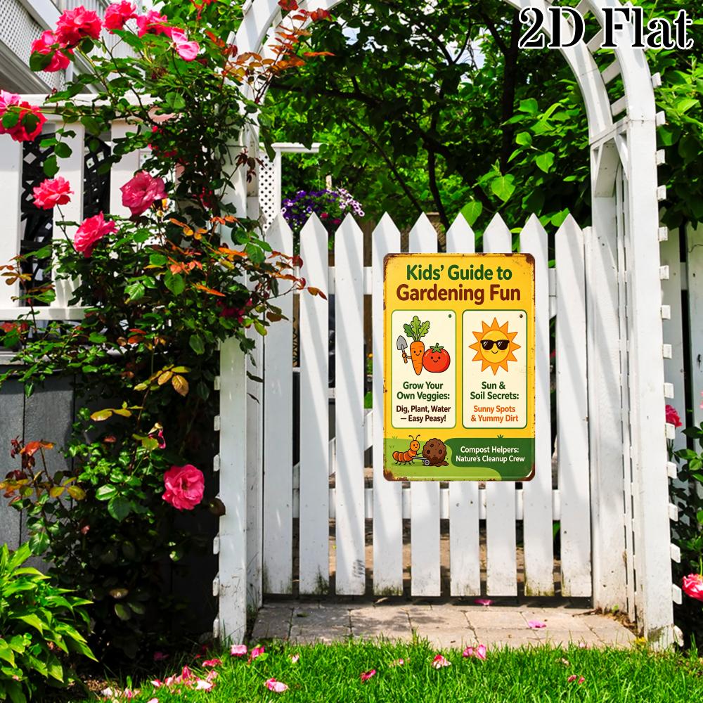 Funny Kids Garden Guide Outdoor Poster Metal Tin Sign Kids Guide To Gardening Fun Metal Signs for Backyard Gardening Wall Decor 20x30cm（7.8x11.8inch）