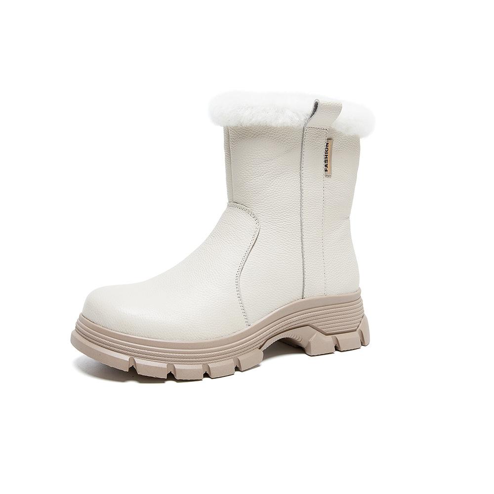 Damskie duże rozmiary miękkie elastyczne zimowe skórzane wodoodporne ciepłe ocieplane śniegowce antypoślizgowe odporne na ścieranie outdoorowe rekreacyjne sportowe bawełniane buty
