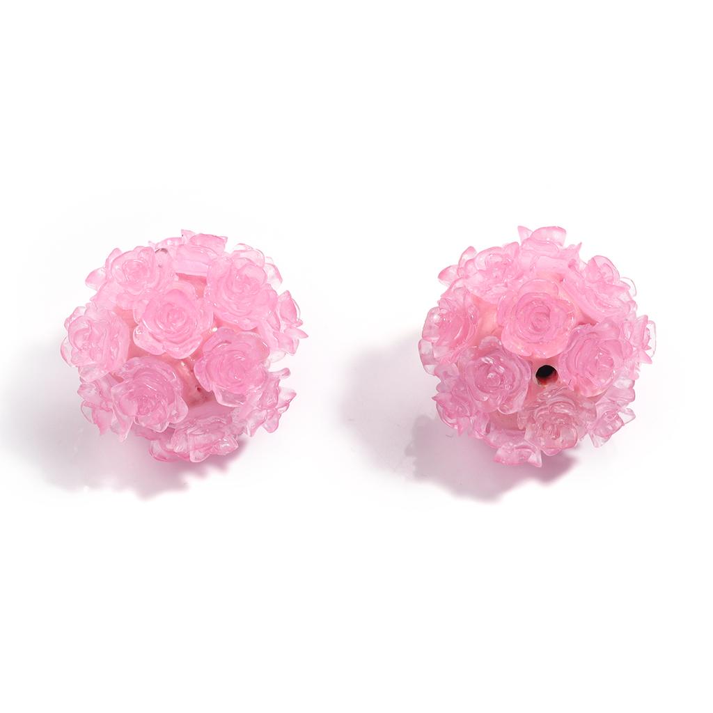 2Pcs Clay Rose Flower Ball Beads Straight Hole 20mm Multicolor Loose Polyester Beads DIY Earring Bracelet Key Chain Supplies