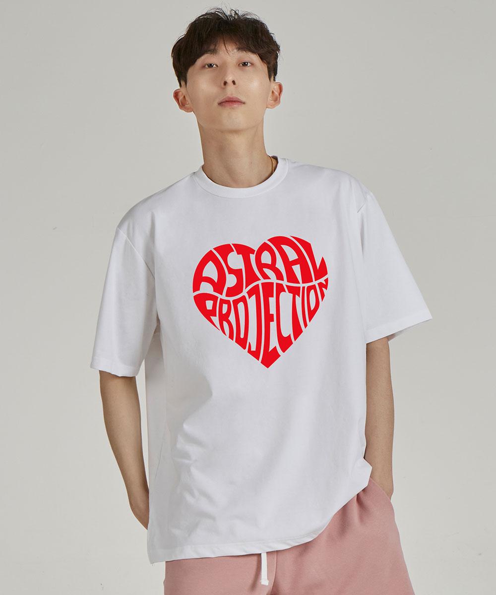Astral Projection Big Heart Logo Round Neck 40-Count Double-Weave Cotton Short Sleeve T-Shirt_White L