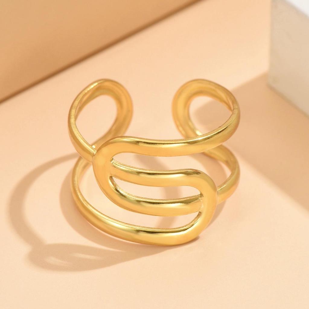 Geometric Lines Adjustable Stainless Steel Open Ring for Women