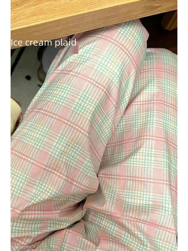 Women's Ice Cream Plaid Pajama Pants - Loose Fit for Spring, Autumn, & Summer