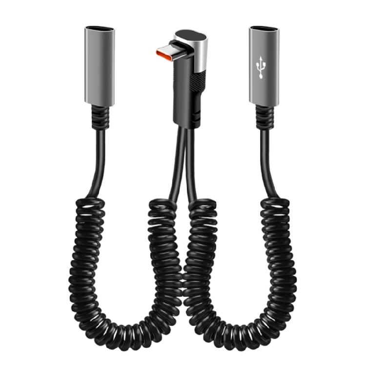 66W Fast Charging Spring Retracted Data Cable Type C 90 Degree Angled Connector For Mobile Phone Multiple Device