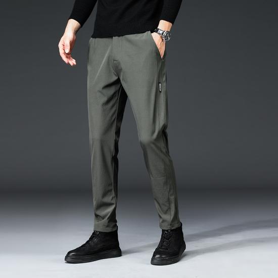 Pantalones informales de verano 2024 para hombre, pantalones finos elásticos de negocios con cintura elástica para correr, pantalones finos clásicos coreanos en negro, gris y azul para hombre