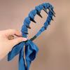 Cerchietto per Capelli con Fiocco in Denim e Pettine Antiscivolo Fissacapelli Spezzati