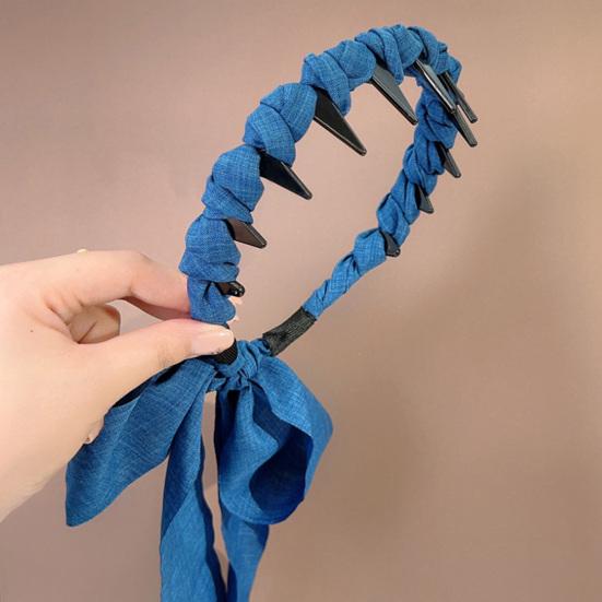 Cerchietto per Capelli con Fiocco in Denim e Pettine Antiscivolo Fissacapelli Spezzati