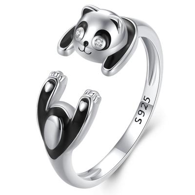 Silver Universal Ring with a Cute Panda, Silver 925