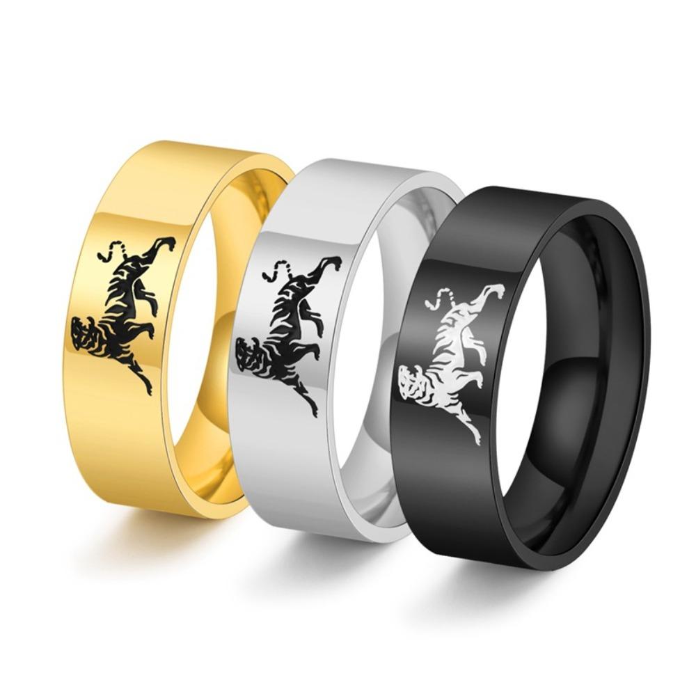 8MM Wide Mens Titanium Tiger Ring Smooth Surface Stylish Bold Fashion Jewelry