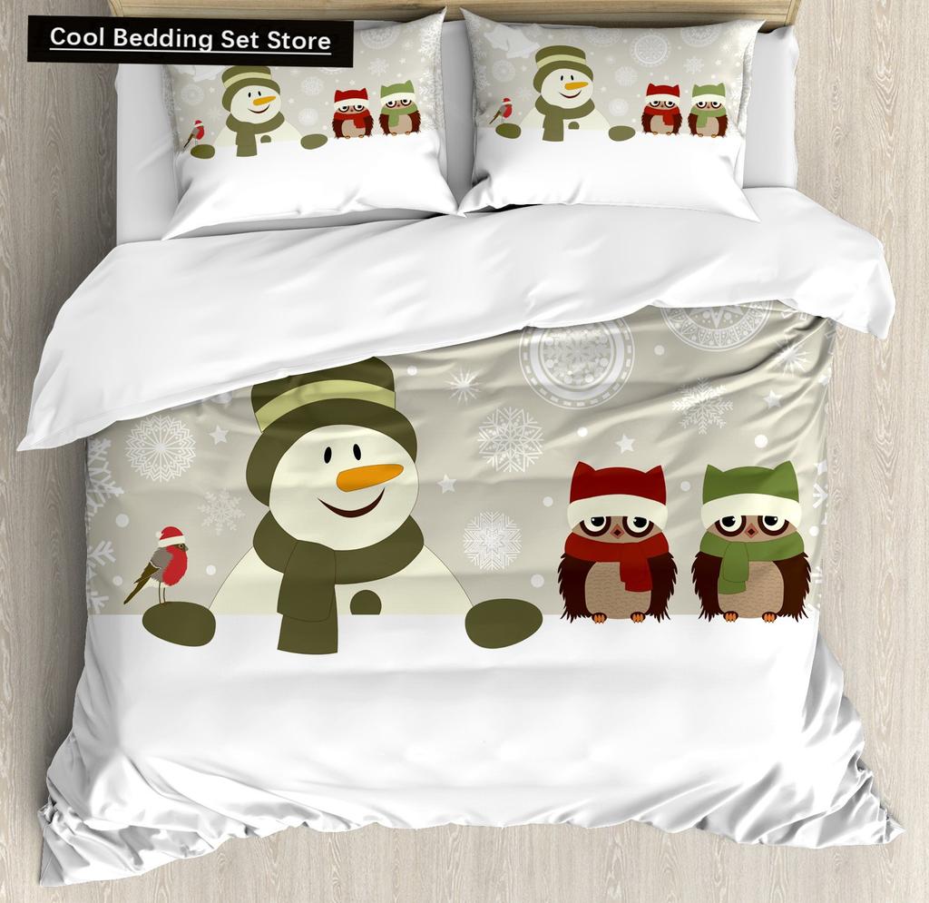 Weihnachten Schneemann König Königin Bettbezug Kinder Cartoon Bettdeckenbezug Weiß Winter Schneeflocke Bettwäsche Set Polyester Bettdeckenbezug