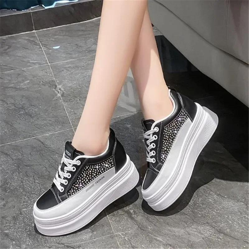 Fashion Outdoor Jogging Rhinestone Bling Sneakers Women Chunky Shoes height increase Design Ladies Footwear Leather Platform Trainers