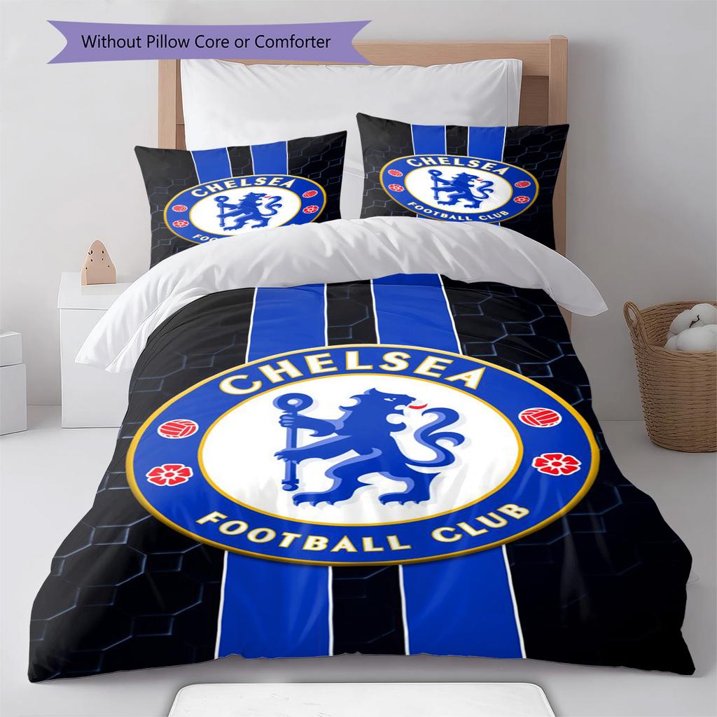 Chelsea FC Pattern Bedding Set Quilt Cover Pillowcase Home Decor Gift (1 * Duvet Cover + 2 * Pillowcase, Without Core)