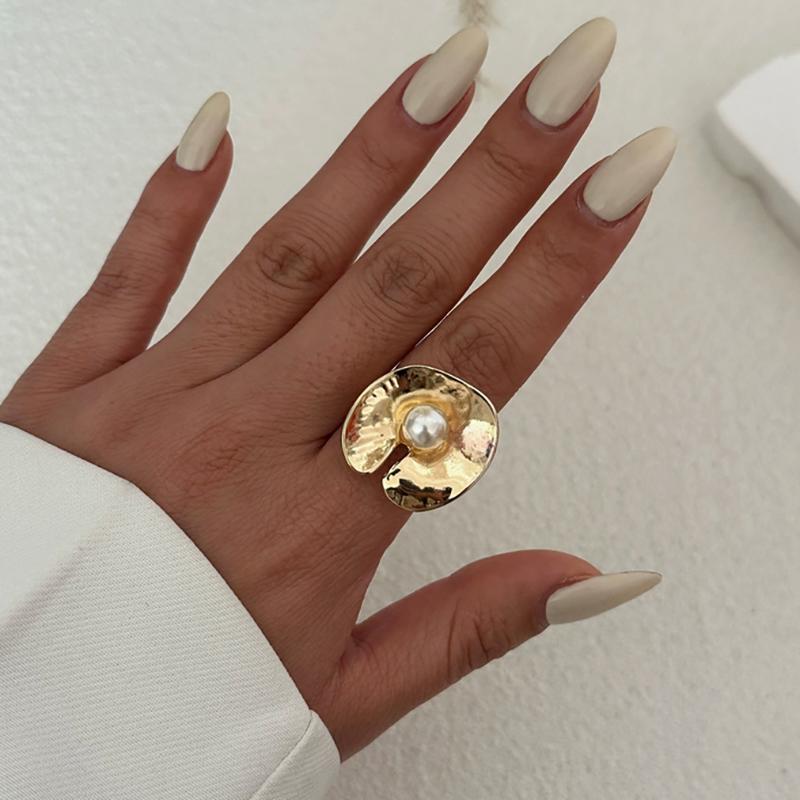 Punk Metal Irregular Pleated Wide Open Rings For Women Men Exaggerated Gold Color Geometric Adjustable Fingerrings Jewelry