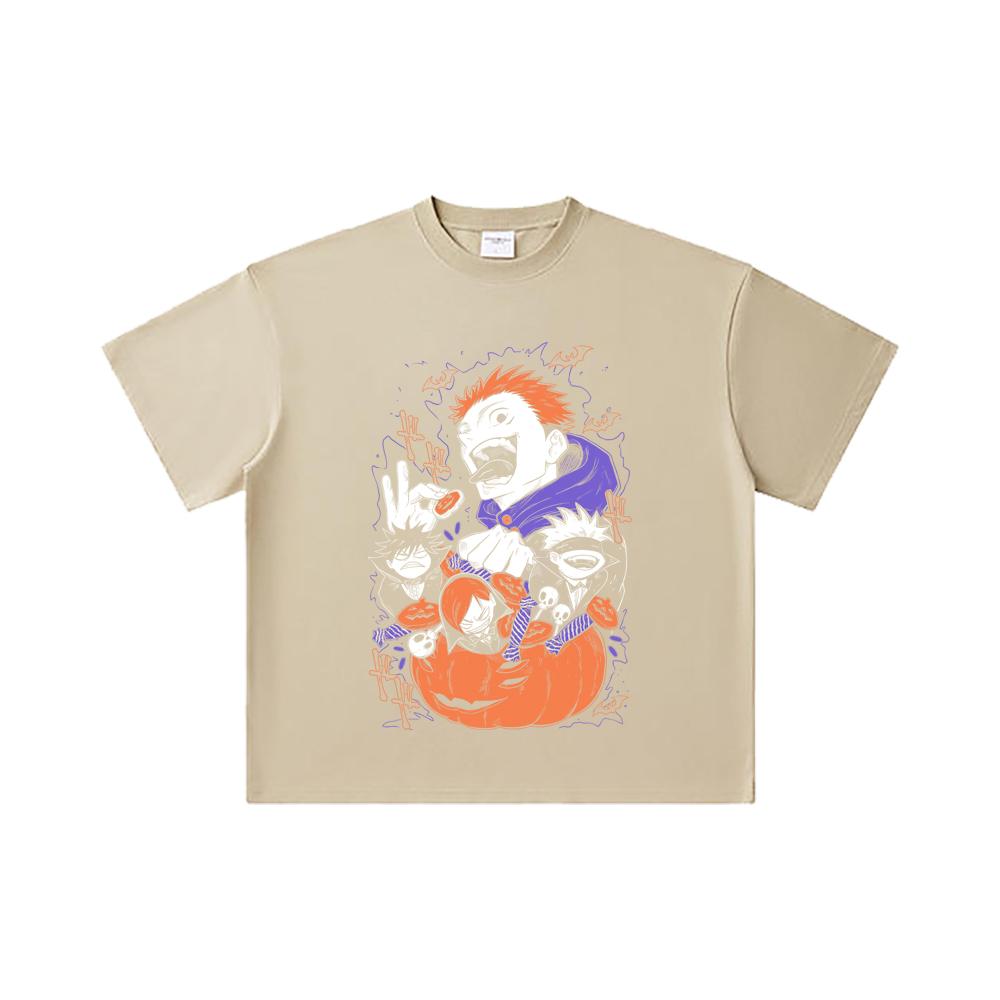 260 GSM Double Yarn 32 Count 100% Cotton Jujutsu Kaisen V56 Halloween Print Unisex Heavy Cotton T Shirt