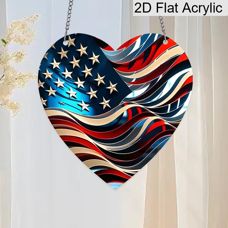 2D Flat Acrylic USA 250th Anniversary Suncatcher, 7.87in Heart American Flag Window Hanging Decor, Independence Day Memorial Day Gift
