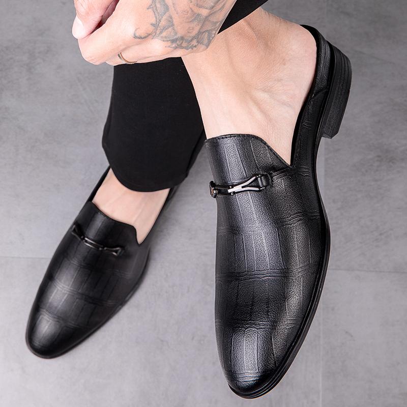 FashionHigh Quality Half Drag Casual Sandals Shoes Men Slippers Genuine Leather Mens Shoes Lazy Penny Shoes Comfortable Slip on Loafers