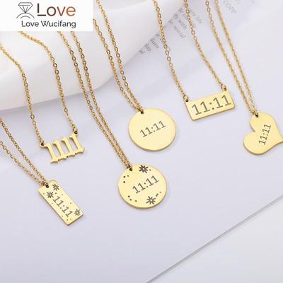 שרשרת תליון מספר באנגלית עתיקה לנשים נירוסטה עגול מלבן לב 11 :11 שרשרת תכשיטים מלוטשים עדינים מתנה