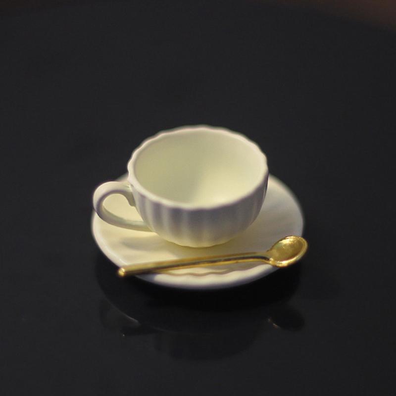 3Pcs/Set 1:12 Dollhouse Mini Furniture Model Diy Access Coffee Cup Saucer Spoon